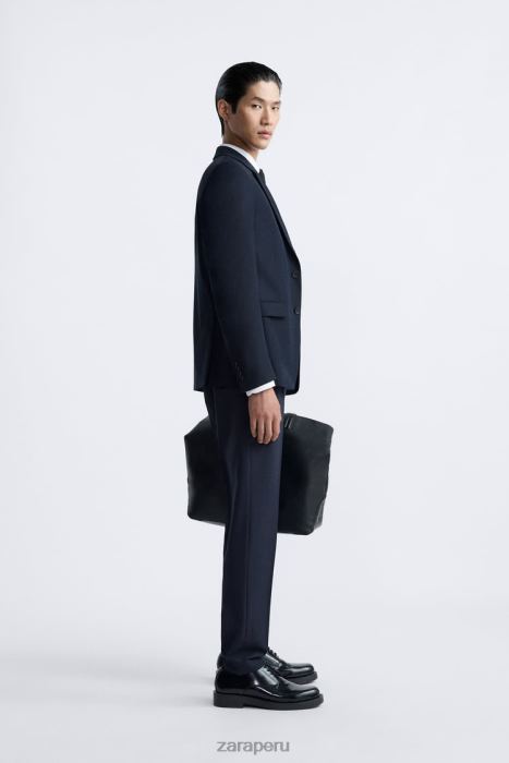 Zara hombres chaqueta de traje ajustada BDP8J1139 ropa Azul marino