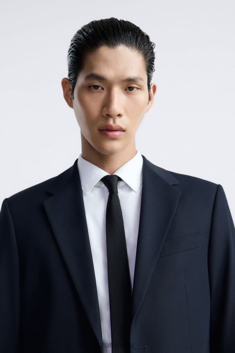 Zara hombres chaqueta de traje ajustada BDP8J1139 ropa Azul marino