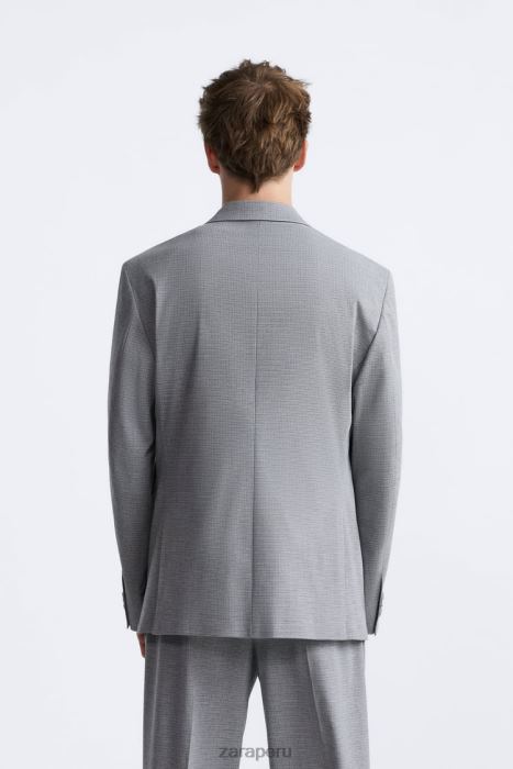 Zara hombres chaqueta de traje con textura cuadrada BDP8J1138 ropa gris