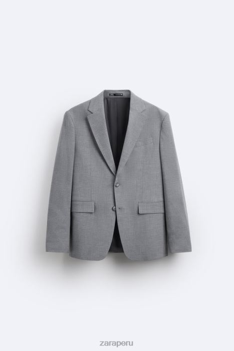 Zara hombres chaqueta de traje con textura cuadrada BDP8J1138 ropa gris