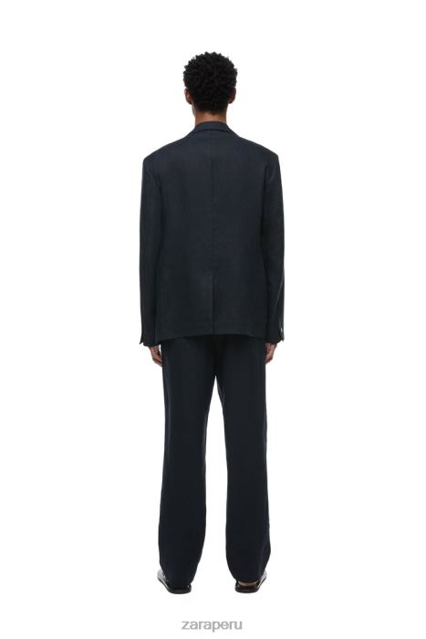Zara hombres chaqueta de traje en 100% lino BDP8J1152 ropa Azul marino