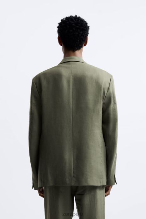 Zara hombres chaqueta de traje en 100% lino BDP8J1154 ropa caqui claro