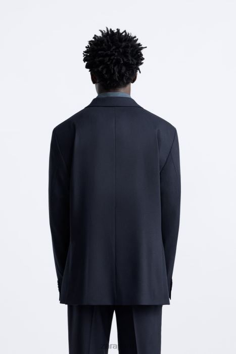 Zara hombres chaqueta de traje texturizada BDP8J1136 ropa Azul marino