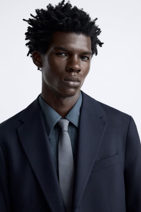 Zara hombres chaqueta de traje texturizada BDP8J1136 ropa Azul marino