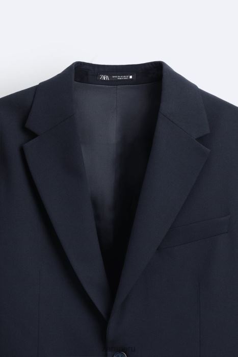 Zara hombres chaqueta de traje texturizada BDP8J1136 ropa Azul marino