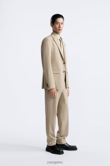 Zara hombres chaqueta de traje texturizada BDP8J1141 ropa bronceado suave