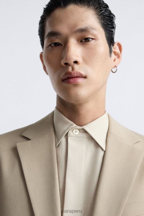 Zara hombres chaqueta de traje texturizada BDP8J1141 ropa bronceado suave