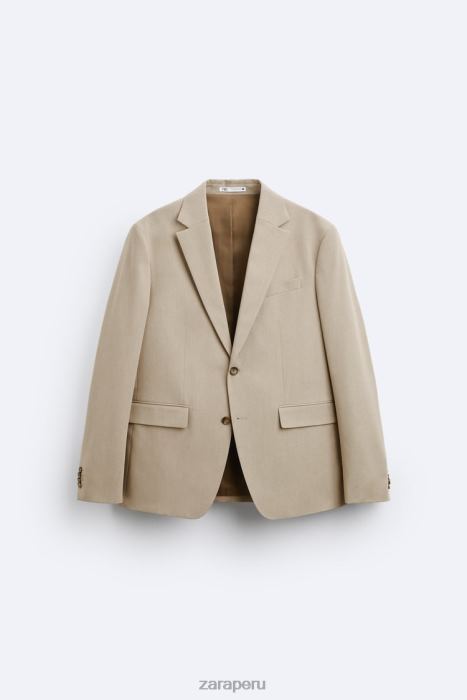 Zara hombres chaqueta de traje texturizada BDP8J1141 ropa bronceado suave