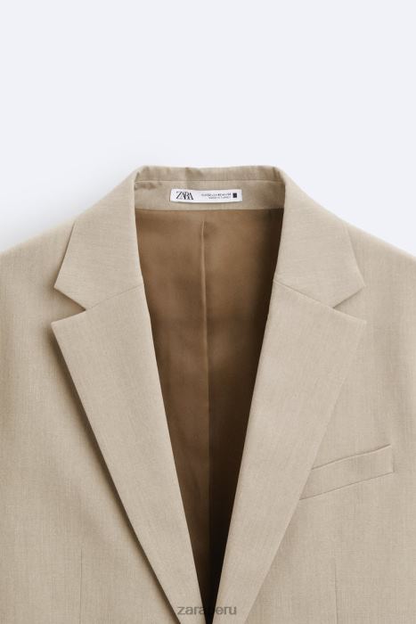 Zara hombres chaqueta de traje texturizada BDP8J1141 ropa bronceado suave