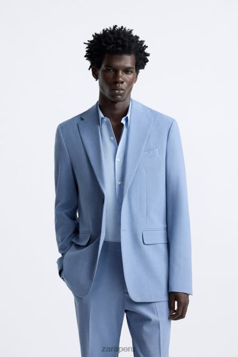 Zara hombres chaqueta de traje texturizada BDP8J1144 ropa cielo azul