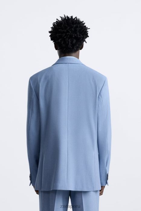 Zara hombres chaqueta de traje texturizada BDP8J1144 ropa cielo azul