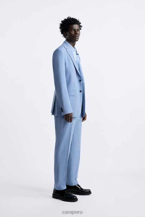 Zara hombres chaqueta de traje texturizada BDP8J1144 ropa cielo azul