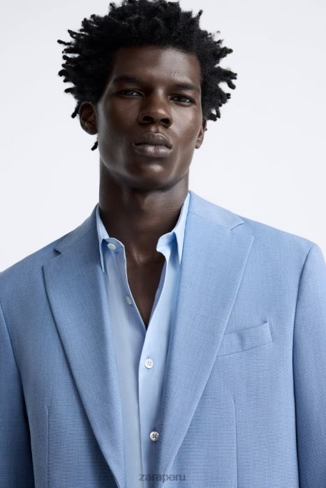 Zara hombres chaqueta de traje texturizada BDP8J1144 ropa cielo azul