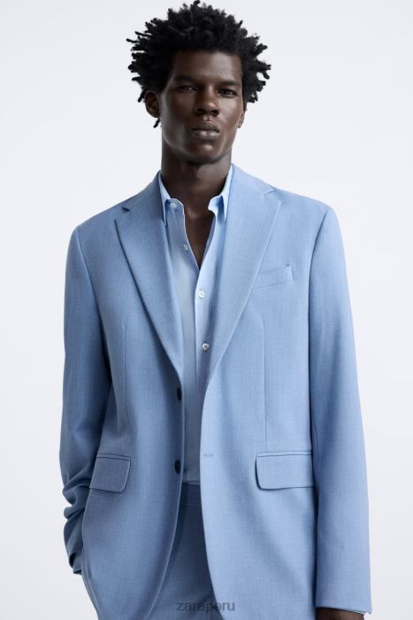 Zara hombres chaqueta de traje texturizada BDP8J1144 ropa cielo azul