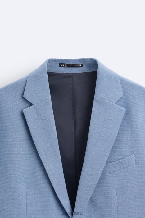 Zara hombres chaqueta de traje texturizada BDP8J1144 ropa cielo azul