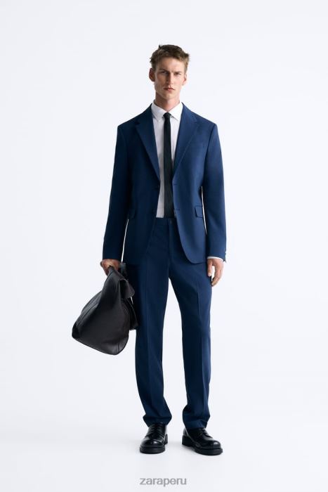 Zara hombres traje de pata de gallo BDP8J1165 ropa azulado