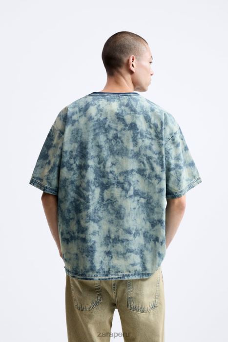 Zara hombres camiseta de mezclilla con estampado abstracto BDP8J1064 ropa aguamarina