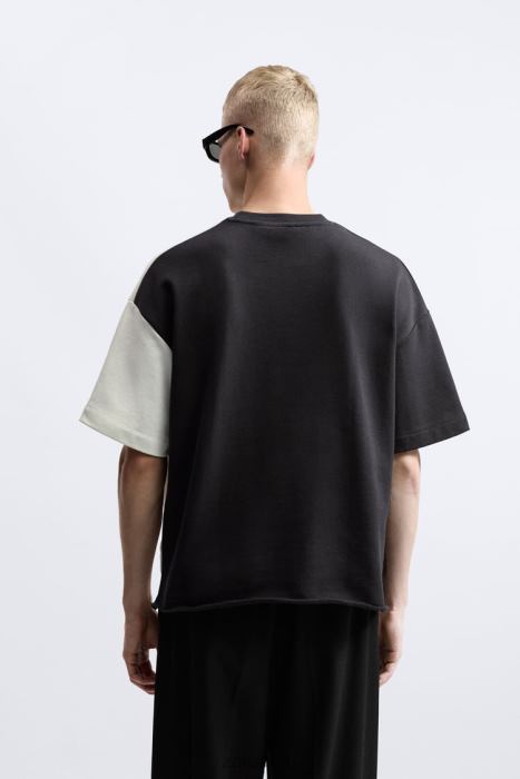 Zara hombres sudadera con bloques de color BDP8J1059 ropa blanco negro