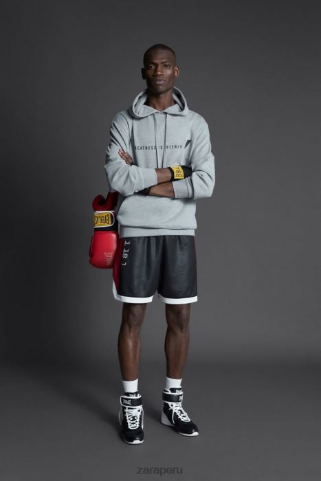 Zara hombres sudadera con capucha everlast BDP8J1047 ropa marga gris