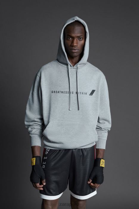 Zara hombres sudadera con capucha everlast BDP8J1047 ropa marga gris