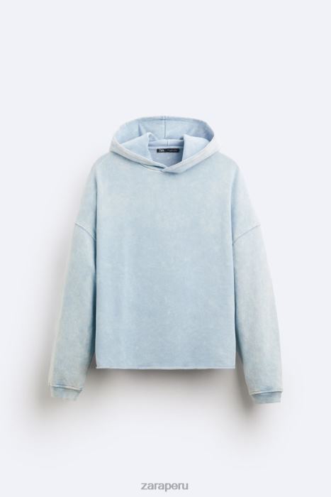 Zara hombres sudadera con capucha lavada BDP8J1054 ropa azul blanco