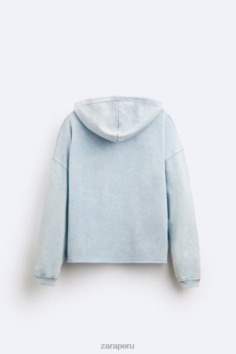 Zara hombres sudadera con capucha lavada BDP8J1054 ropa azul blanco