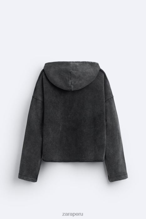 Zara hombres sudadera con capucha y corte cuadrado BDP8J1051 ropa gris oscuro