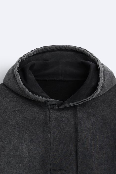 Zara hombres sudadera con capucha y corte cuadrado BDP8J1051 ropa gris oscuro