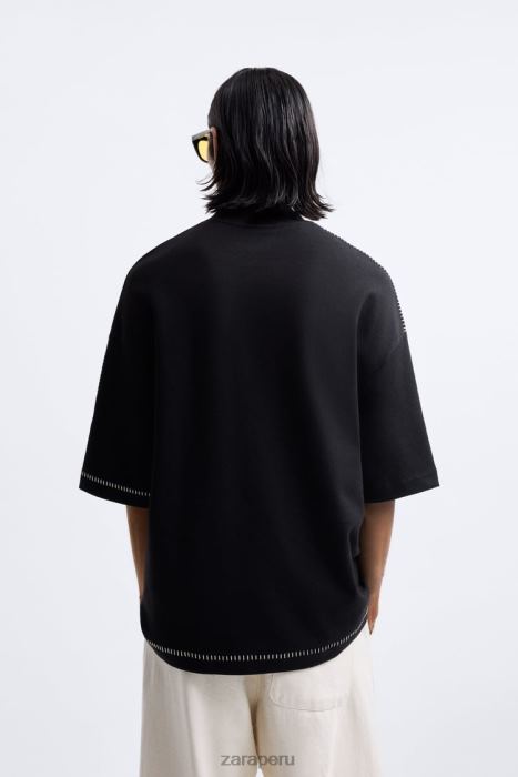 Zara hombres sudadera con costuras en contraste BDP8J1060 ropa negro