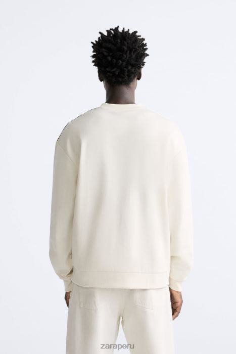 Zara hombres sudadera con costuras en contraste BDP8J1061 ropa ostra blanca
