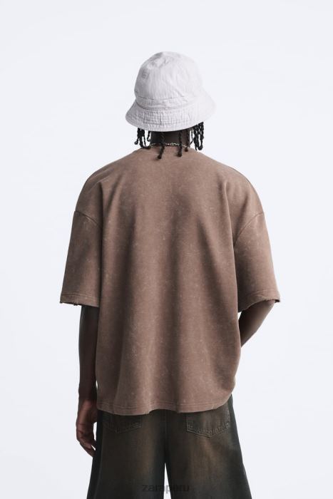 Zara hombres sudadera con estampado de texto BDP8J1056 ropa marrón