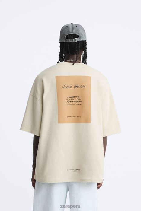 Zara hombres sudadera con estampado en contraste BDP8J1058 ropa marrón topo