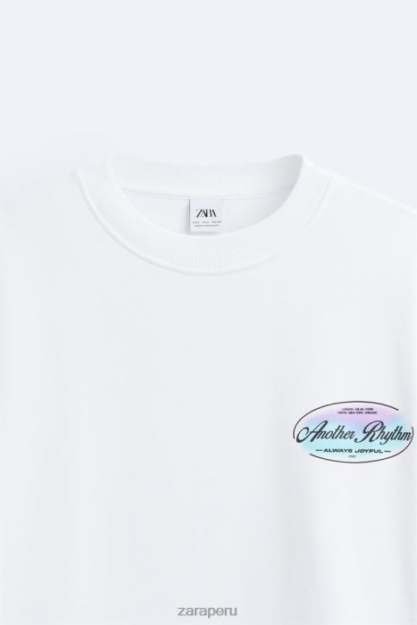 Zara hombres sudadera con estampado en contraste BDP8J1068 ropa blanco