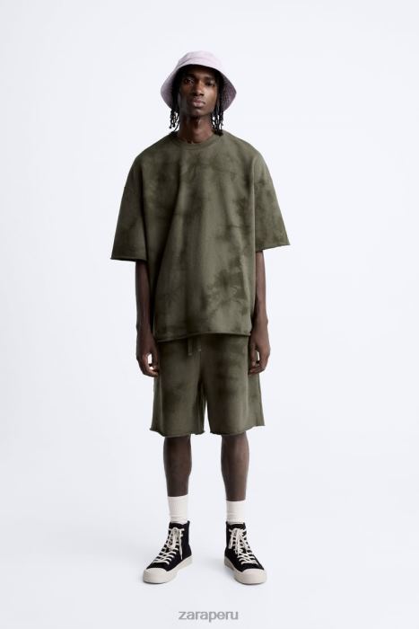 Zara hombres sudadera con estampado tie-dye BDP8J1066 ropa caqui