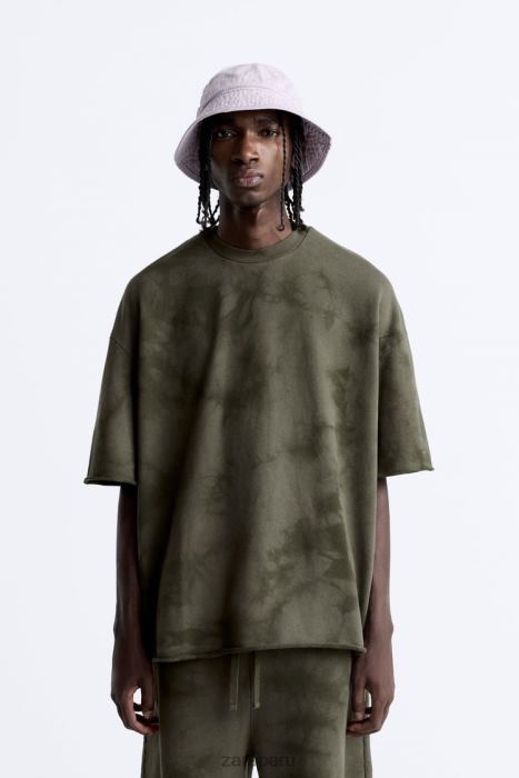 Zara hombres sudadera con estampado tie-dye BDP8J1066 ropa caqui