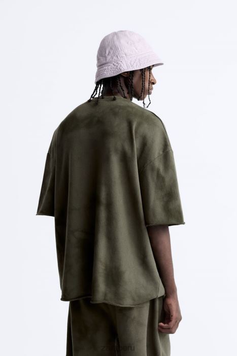 Zara hombres sudadera con estampado tie-dye BDP8J1066 ropa caqui