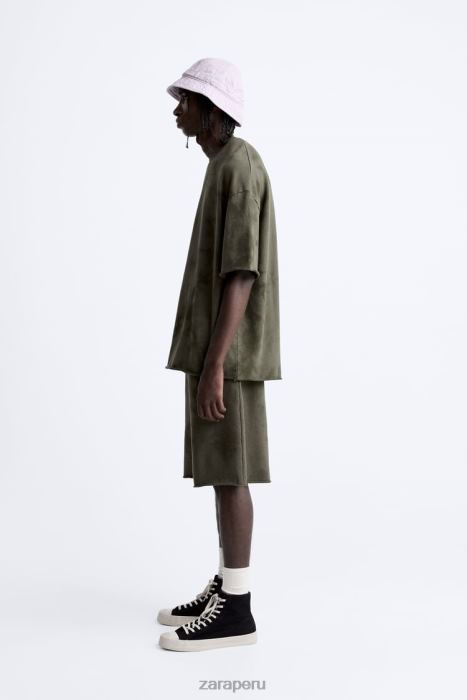 Zara hombres sudadera con estampado tie-dye BDP8J1066 ropa caqui