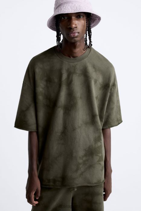 Zara hombres sudadera con estampado tie-dye BDP8J1066 ropa caqui