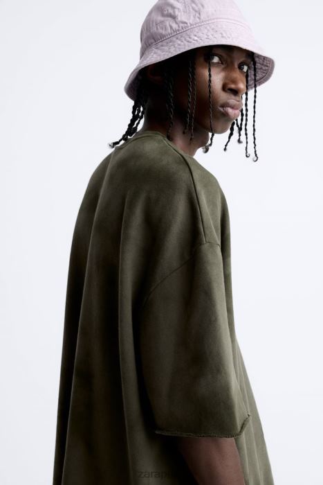 Zara hombres sudadera con estampado tie-dye BDP8J1066 ropa caqui