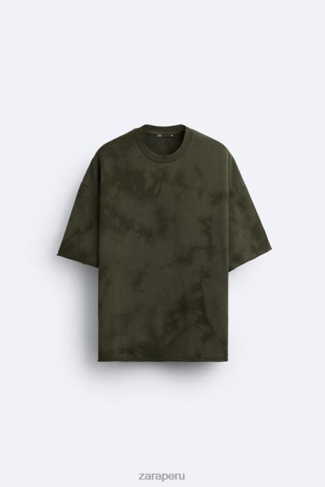 Zara hombres sudadera con estampado tie-dye BDP8J1066 ropa caqui