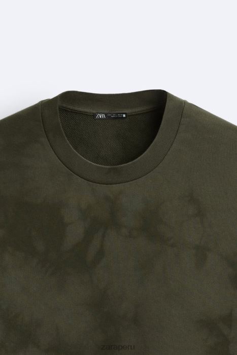Zara hombres sudadera con estampado tie-dye BDP8J1066 ropa caqui
