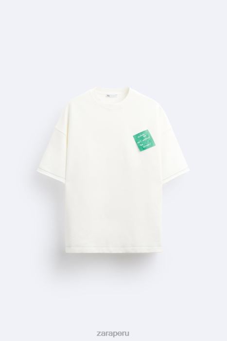 Zara hombres sudadera con parche de papel BDP8J1069 ropa ostra blanca