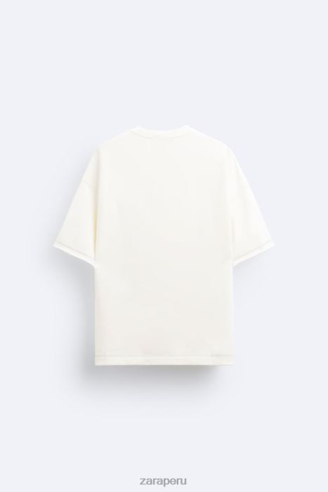 Zara hombres sudadera con parche de papel BDP8J1069 ropa ostra blanca