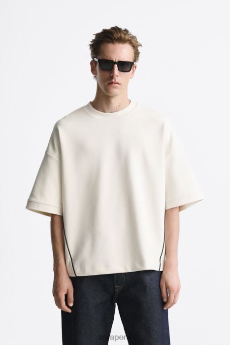 Zara hombres sudadera con ribetes en contraste BDP8J1062 ropa ostra blanca