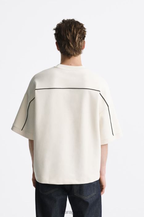 Zara hombres sudadera con ribetes en contraste BDP8J1062 ropa ostra blanca