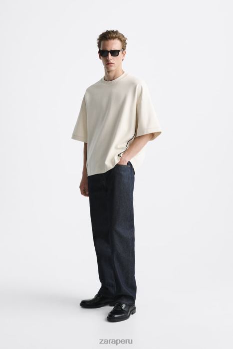 Zara hombres sudadera con ribetes en contraste BDP8J1062 ropa ostra blanca