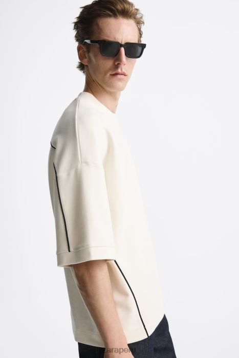 Zara hombres sudadera con ribetes en contraste BDP8J1062 ropa ostra blanca