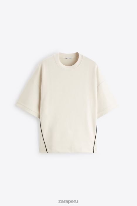 Zara hombres sudadera con ribetes en contraste BDP8J1062 ropa ostra blanca