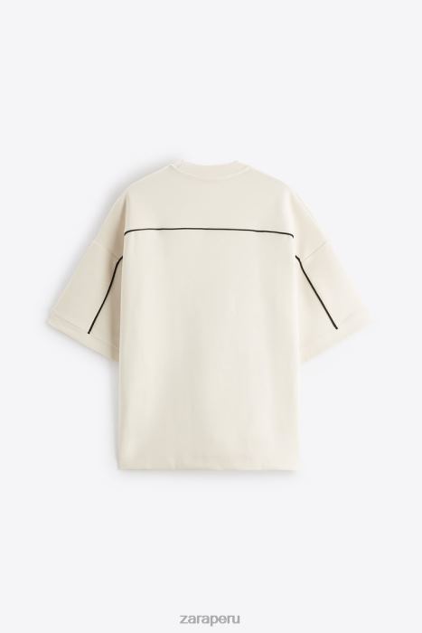 Zara hombres sudadera con ribetes en contraste BDP8J1062 ropa ostra blanca