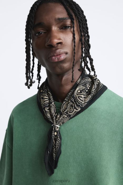 Zara hombres sudadera con texto en contraste BDP8J1057 ropa verde